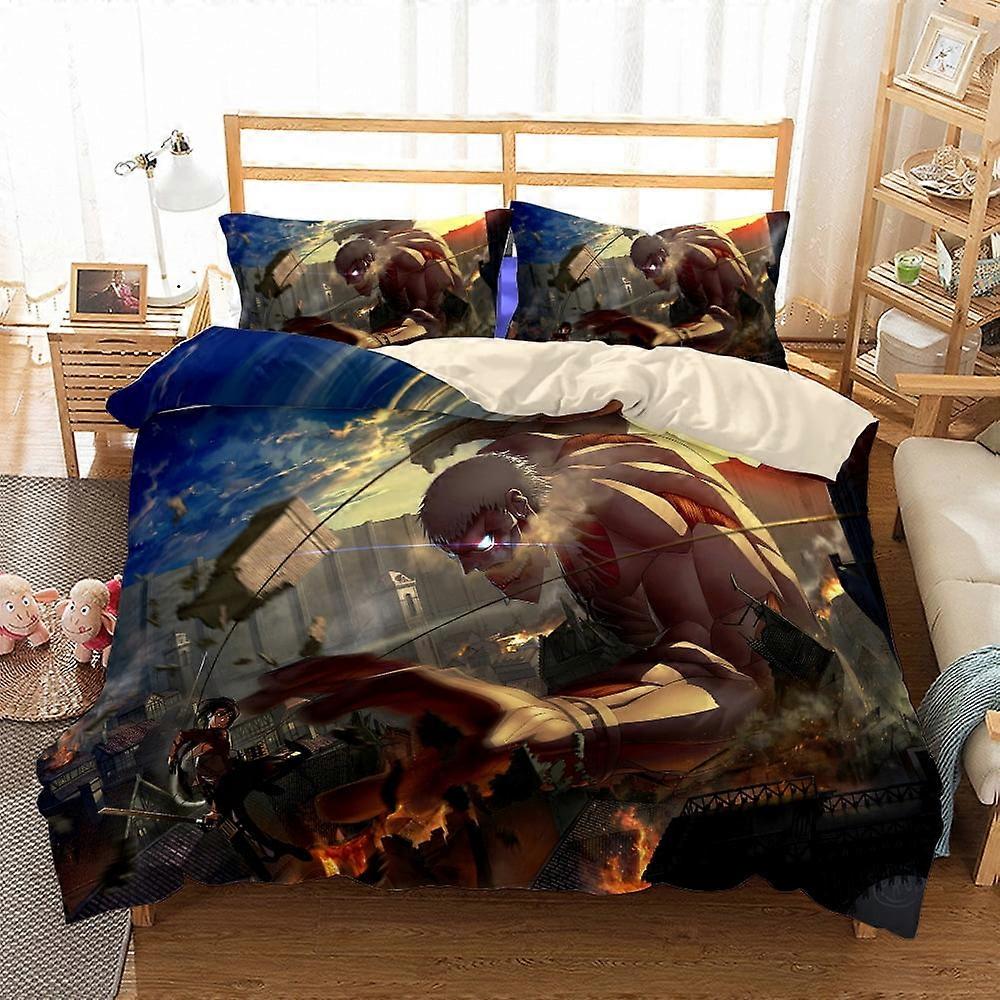 v5301  Bed Sheets Bedding Attack_on_Titan 3 PCS Comforter Set with 2 Pillowcases,Attack_on_Titan Bedding Set Sheet Set for Kids Adults,All Season Ligh