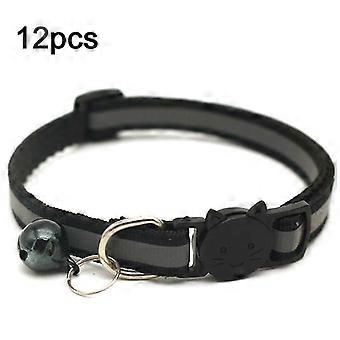 12x Adjustable Collar For Cats Pets Breakaway With Bell Detachable Cute Pendant Black Collars Solid Color
