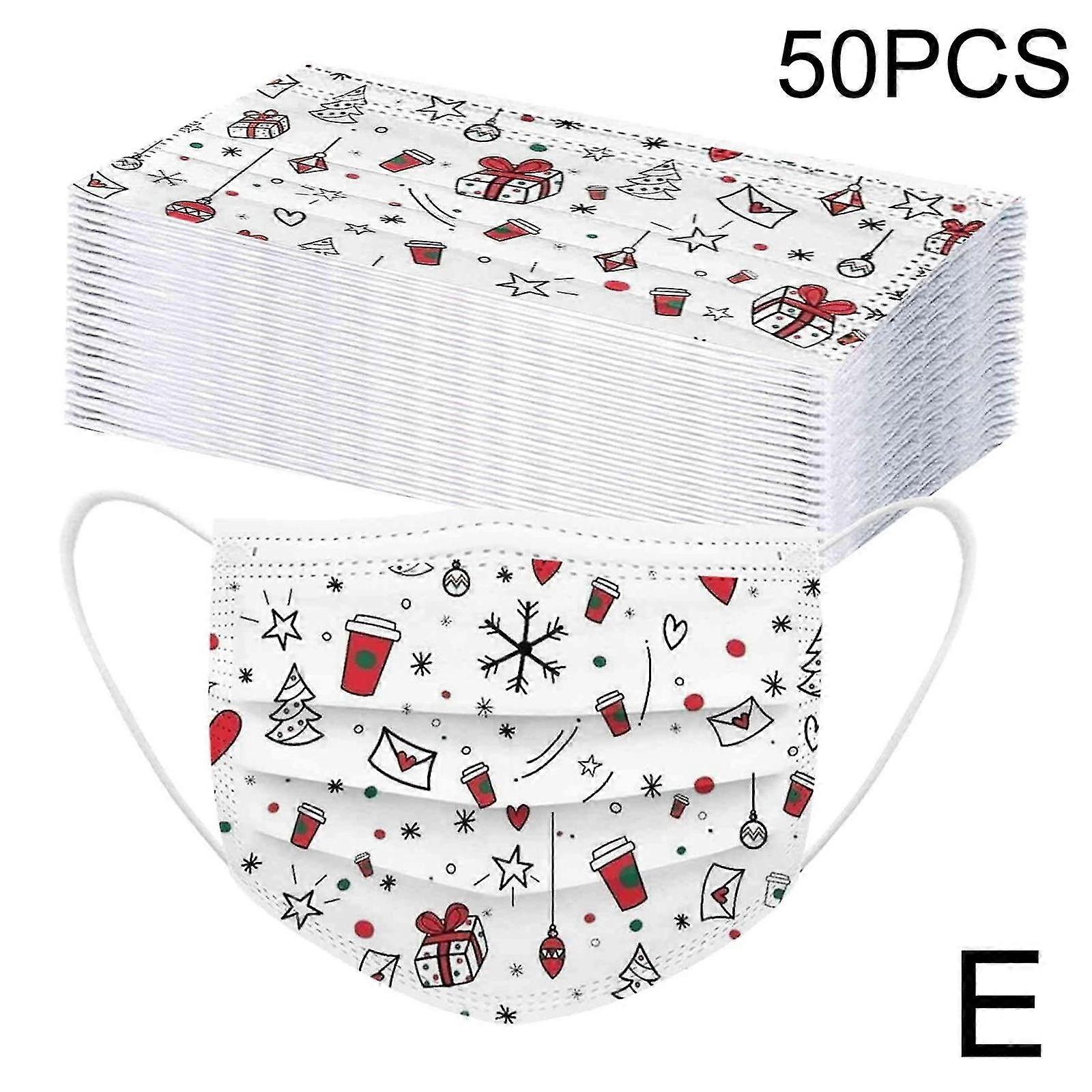 50pcs Christmas Print Face Mask Breathable Reusable Washable Mouth Protection