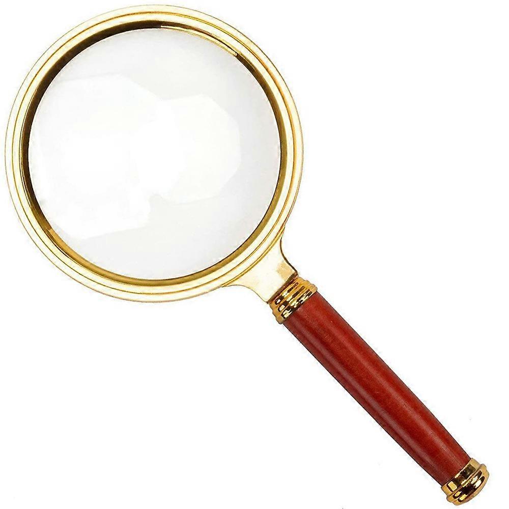 10X Handheld Magnifier Antique Mahogany Handle Magnifier Reading Magnifying Glass for Reading Book, Inspection, Coins