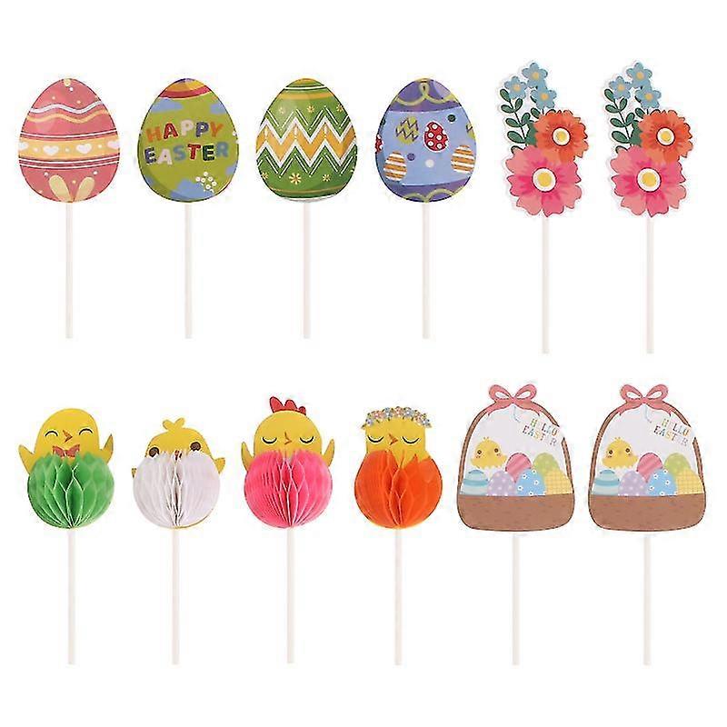12pcs lovely easter egg cupcake toppers bunny design easter cake insert cards