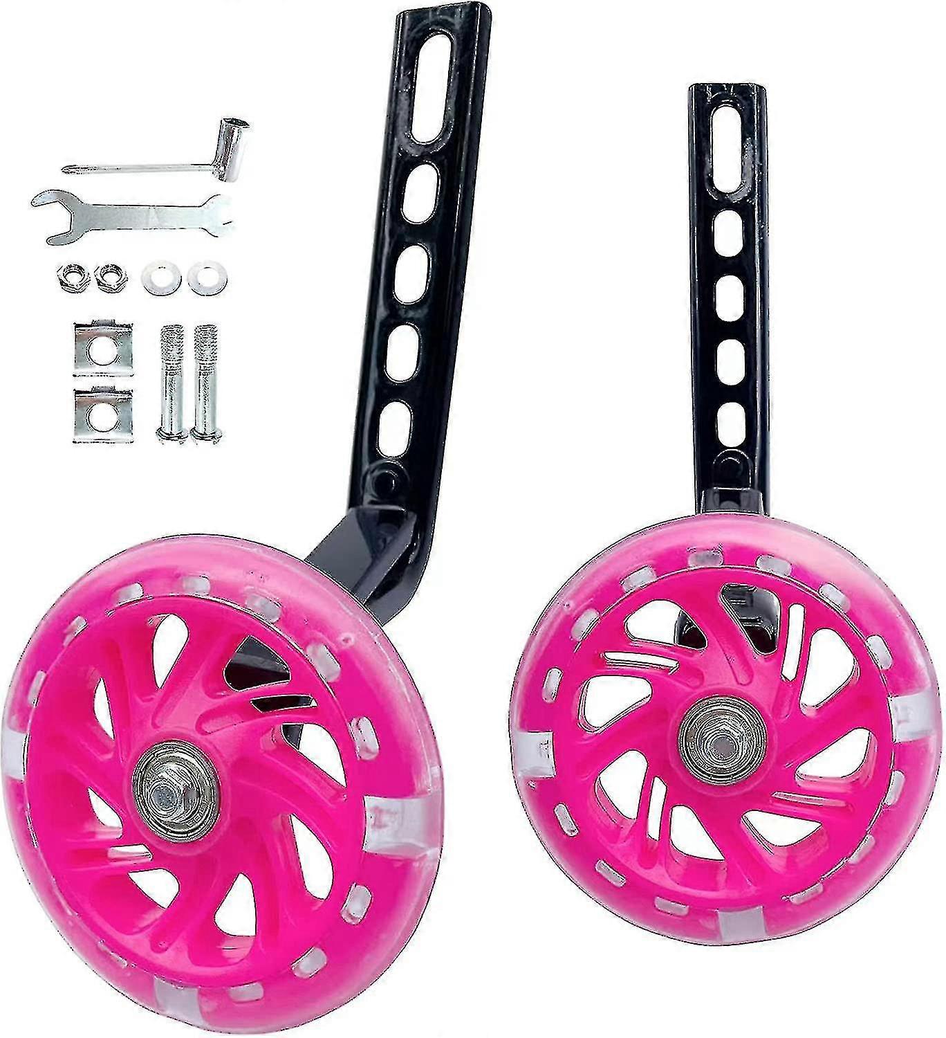 Træningshjul kompatibel cykel, flash mute hjul kompatible kompatible cykler på 12-20 tommer 1 par (pink) + sda