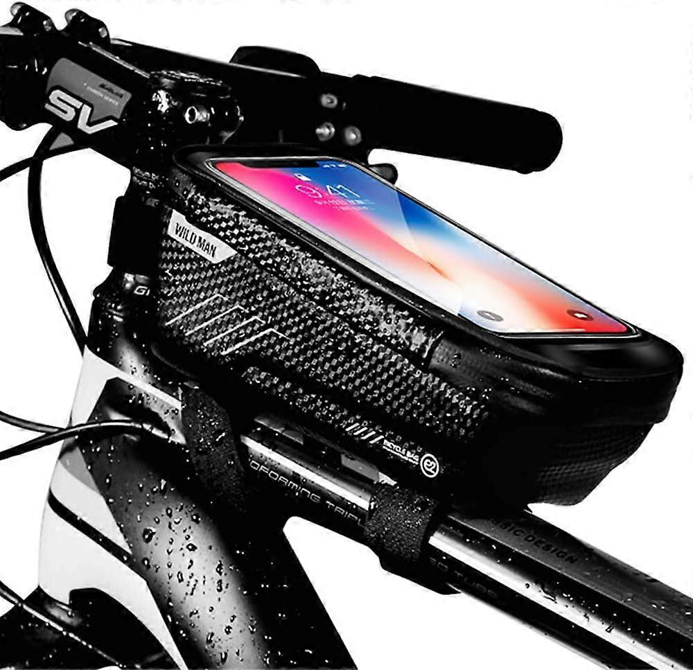Bicycle frame bag, waterproof, sensitive TPU touch screen, bicycle handlebar bag, top tube bag, mobile phone bag, suitable for iPhone, Samsung Huawei