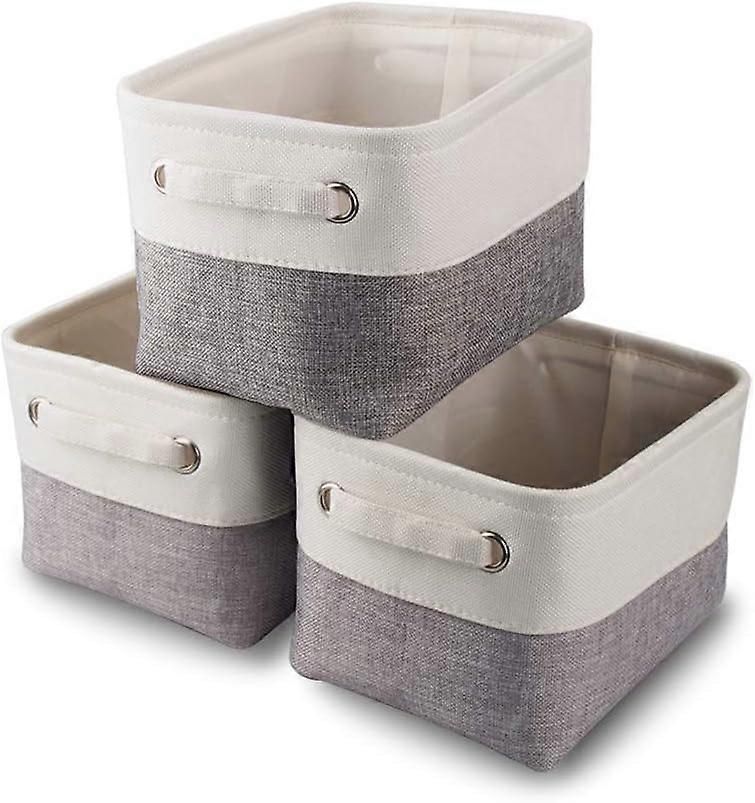 Small Storage Basket Set Of 3, Fabric Storage Boxes With Handle For Shelves, Closet, Toys (Foldable, Gray White)