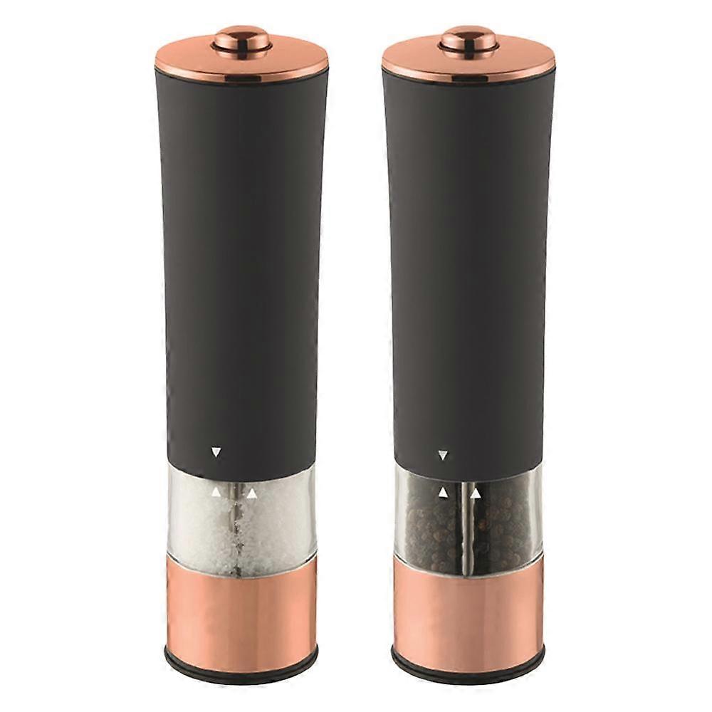 2-częściowy zestaw elektrycznych młynków do pieprzu i soli, jednoręczny automatyczny młynek do soli do grilla w kuchni, czarne złoto + platyna