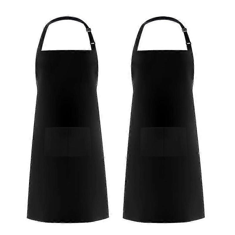 Black Utopia Kitchen 2 Pack Adjustable Bib Apron With 2 Pockets-CE