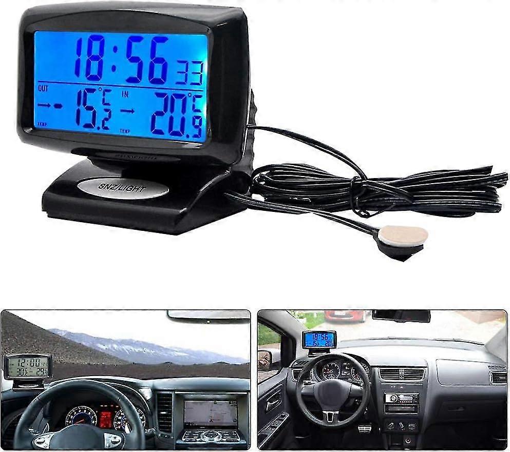 Universal Digital Clock For Dashboard With Adjustable Lcd Screen Temperature Display 12/24h Mode And Backlight