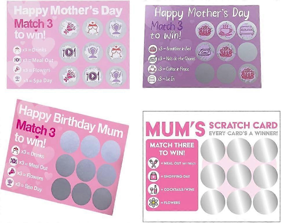 MUM'S SCRATCH CAR - 4 Set of Mothers Day Scratch Card, Scratch Card for, Gift Pink for Her