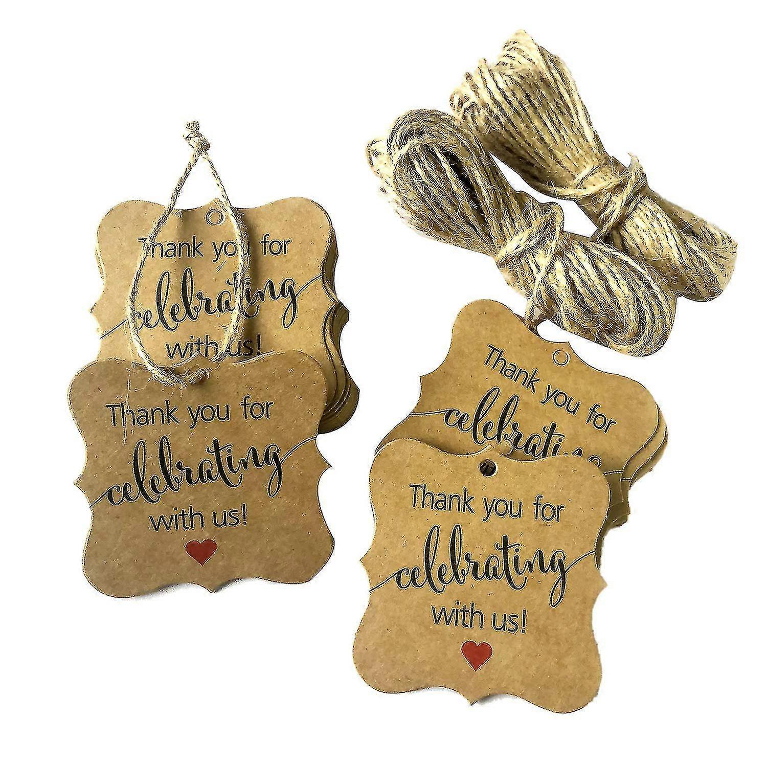 100 Pcs Kraft Paper Gift Wrap Tags With Jute Twine For   Shower