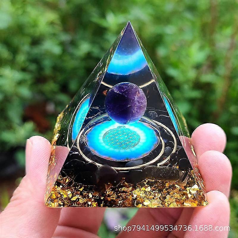 Chdz Energy Generator Orgone Pyramid Amethyst Peridot Healing Natural Crystal Reiki Chakra Generator Orgonite Pyramid Meditation Tool(Colour: 2E)