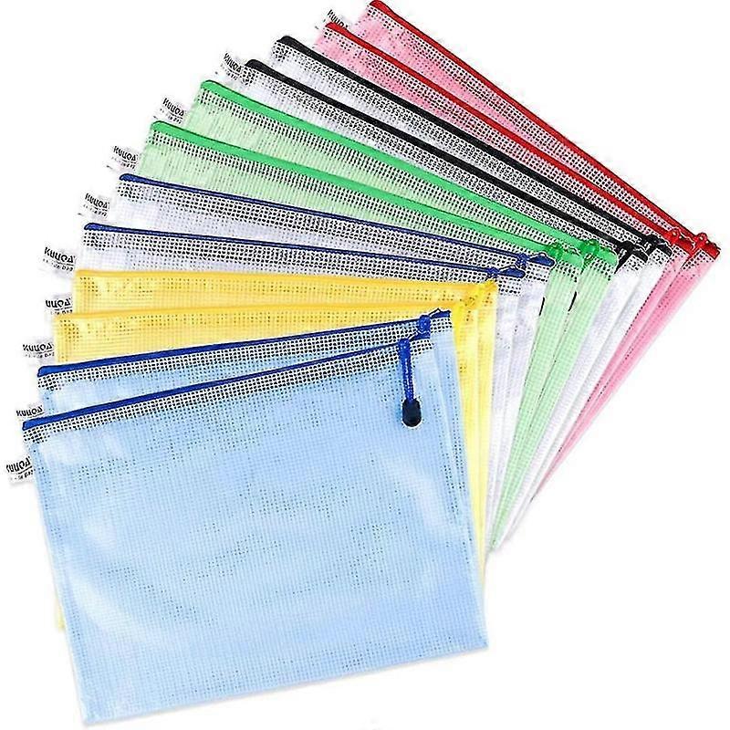 12 Pcs A4 Document Bag Waterproof Mesh Zipper Bags Zipper File Bags Mesh Document Plastic