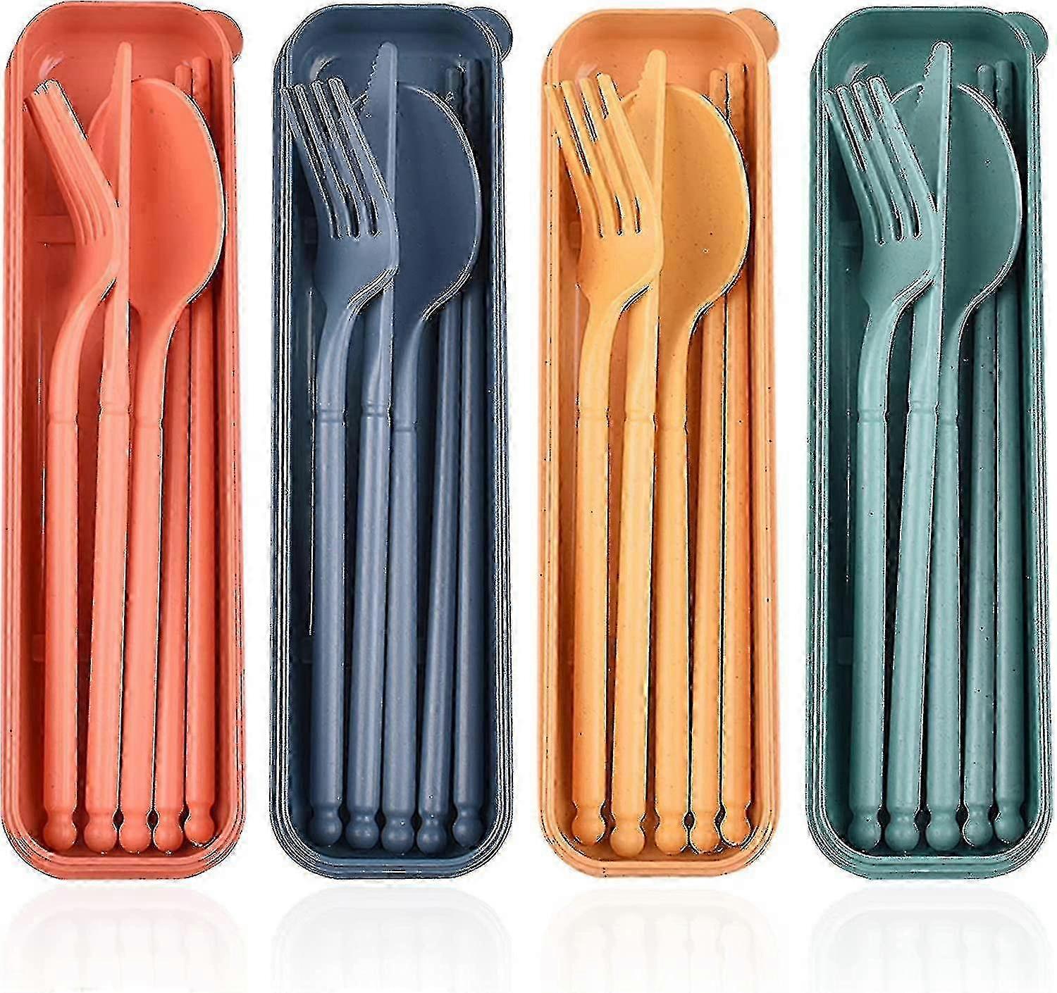 Travel Cutlery Set With Case, 4 Sets Portable Camping Cutlery Set, Reusable Plastic Cutlery Knife, Fork, Spoon, Chopsticks Set For Outdoor Travel Picn