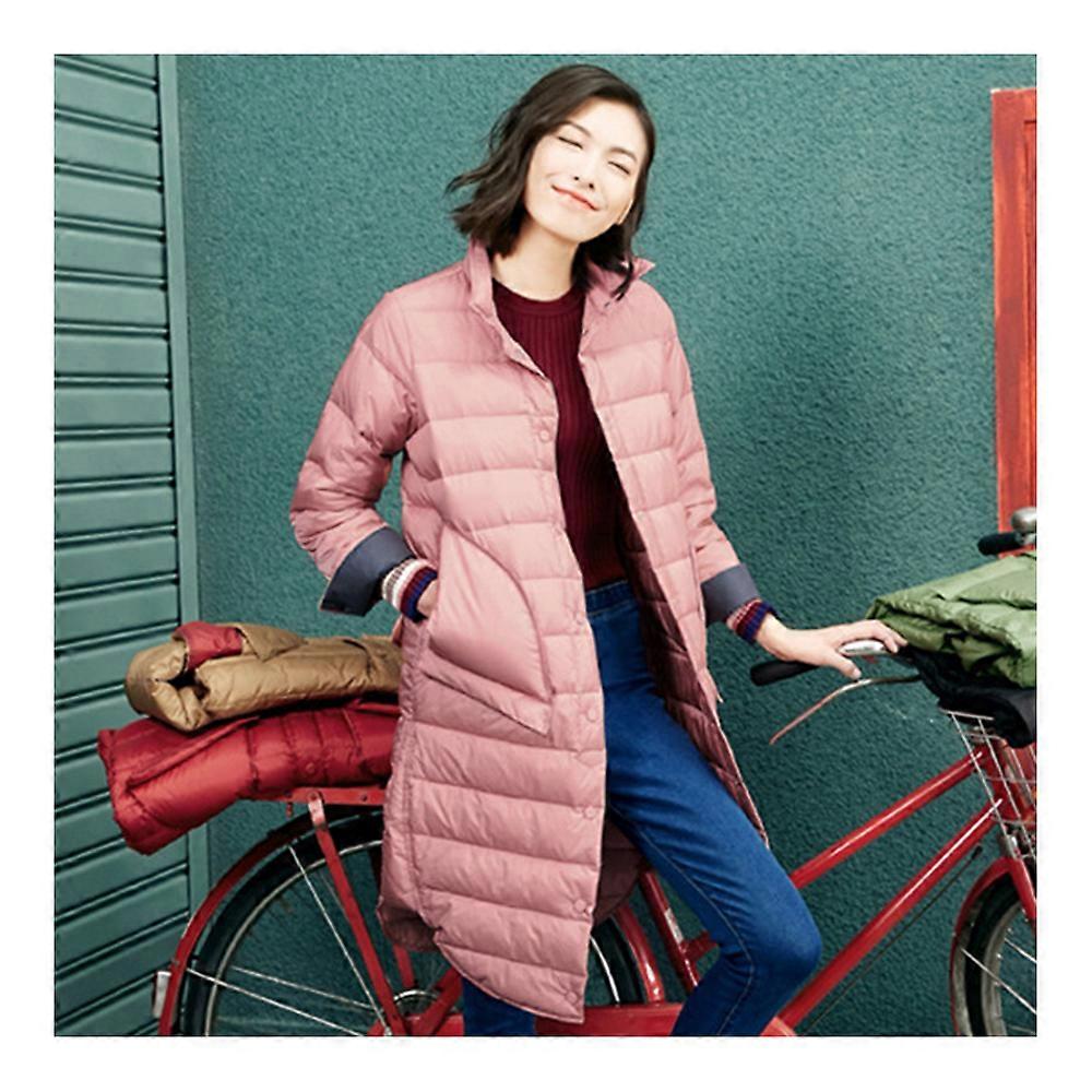 Middle Long Down Coat Woman Contrast Color Thin Light
