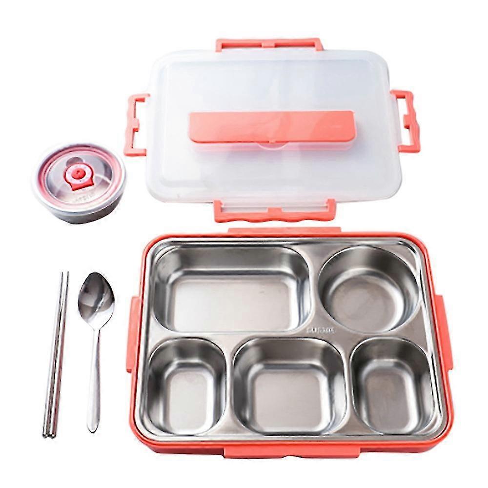 5 Compartments Lunch Box Stainless Steel Leak-proof Bento Boxes Soup Container School Dinnerware(pi