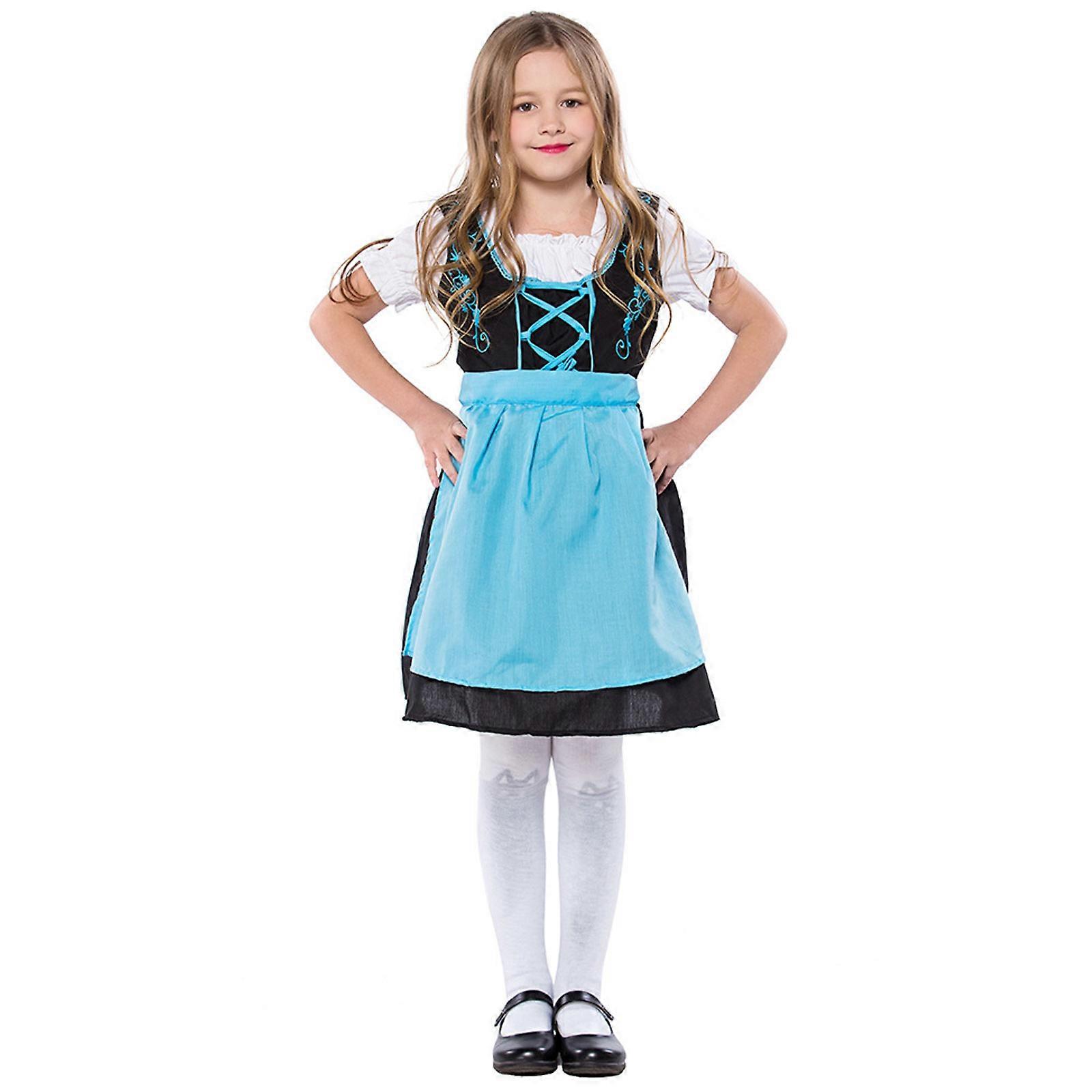 Child Traditional Plaid Dirndl Dress German Bavarian Oktoberfest Beer Wench Costume Kids Girl Stage Show Fancy Party Dress