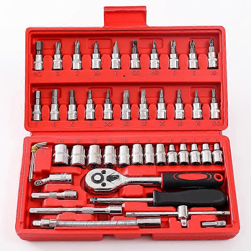 Socket set F6  CHROMEmat, 46 piecesred