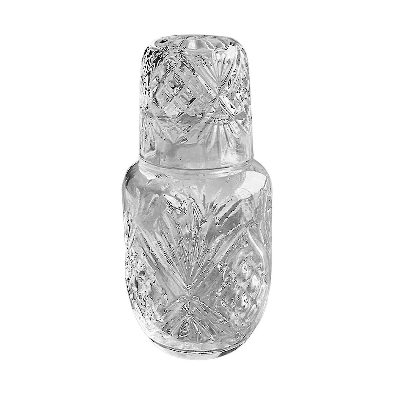 Iceflower Bedside Night Carafe Pitcher And Water Glass Tumbler Set, Bedroom Nightstand