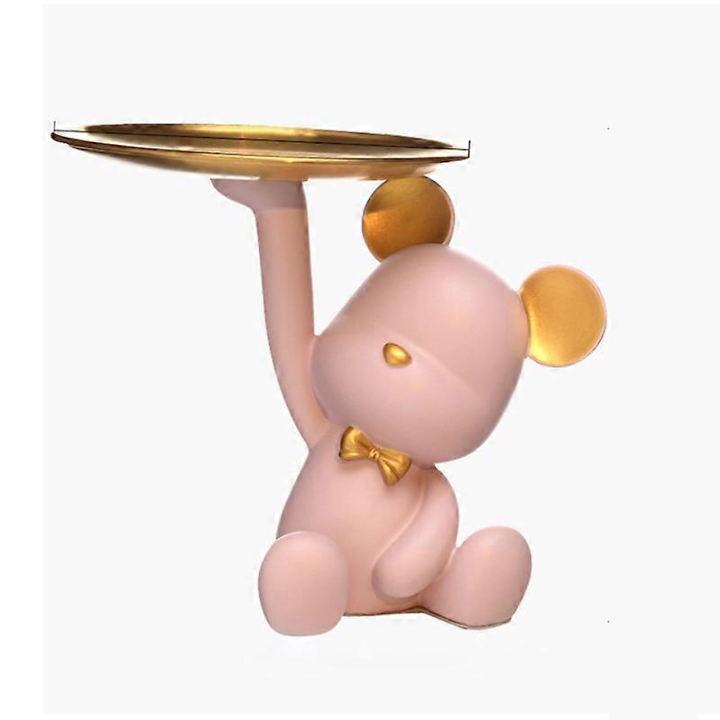 נורדי שרף מגש דוב Figuinres סלון ביתי חדר שינה אחסון מפתח תפאורה קישוט ממתקים מיכל פסלי בעלי חיים, 7013 ורוד