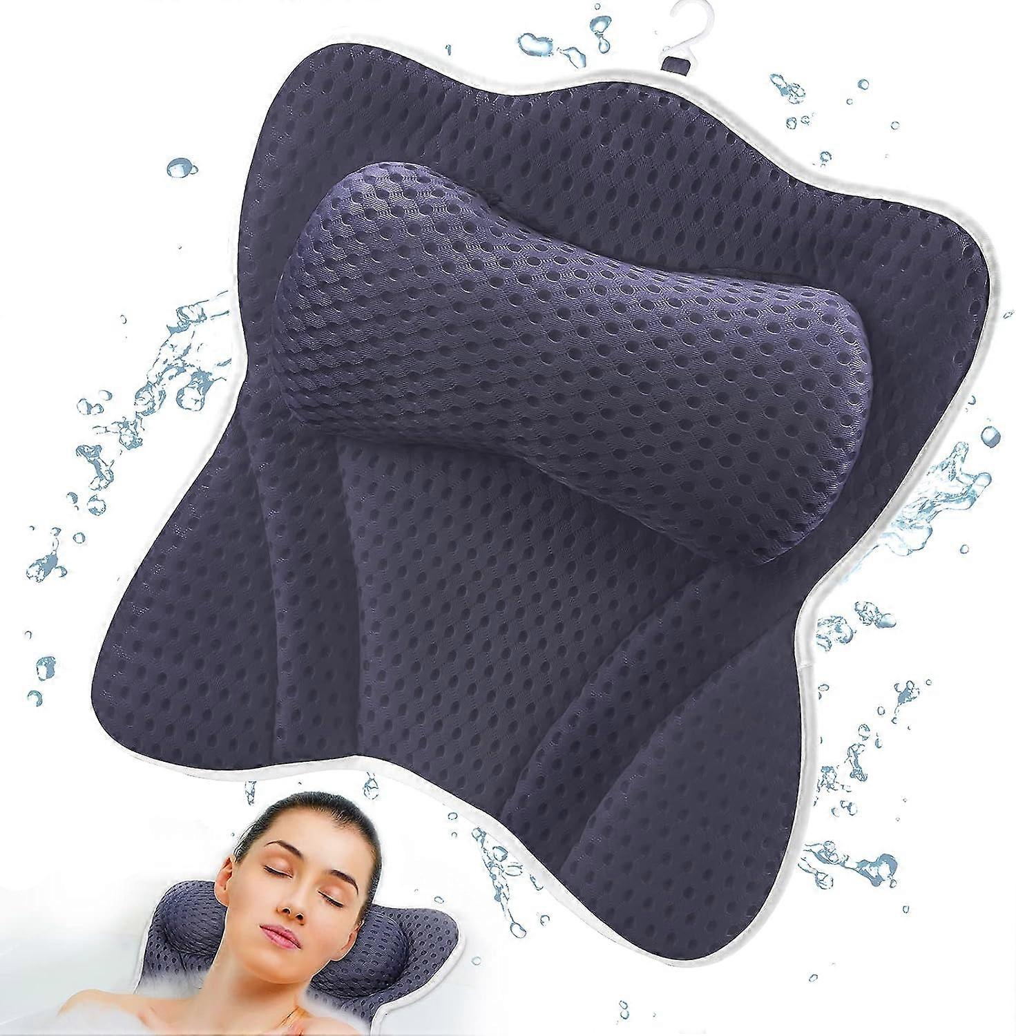Bath Pillow40*40*7cm, Bath Pillow Ergonomic 4D Air Mesh Technology and 6 Suction Cups Head Support Function Blue, Suitable for Bathtubs, Hot Tubs