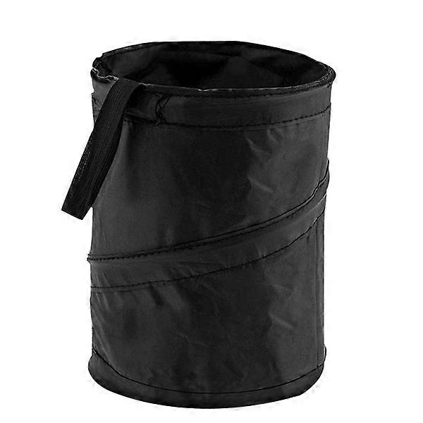 Black compact round folding mini car trash can