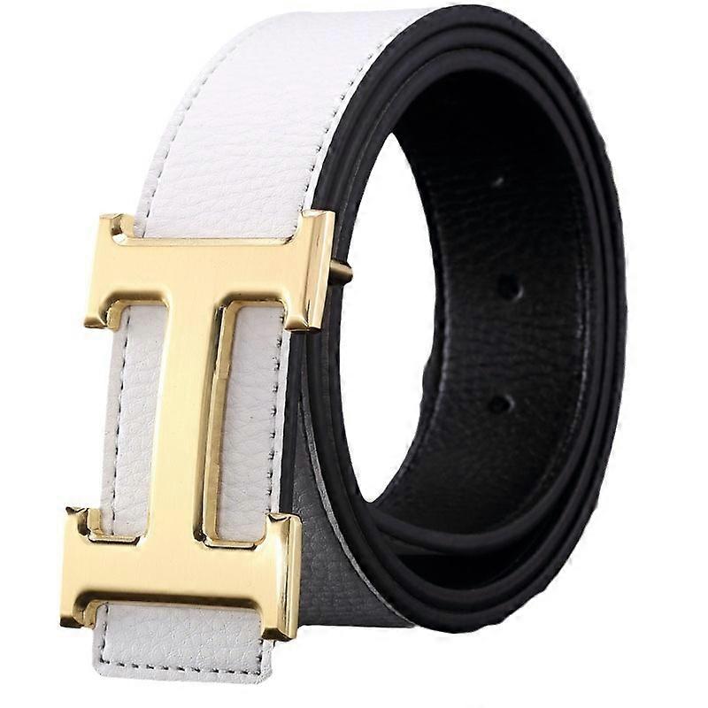 Cinto de couro genuíno versátil para homens e mulheres com design branco liso