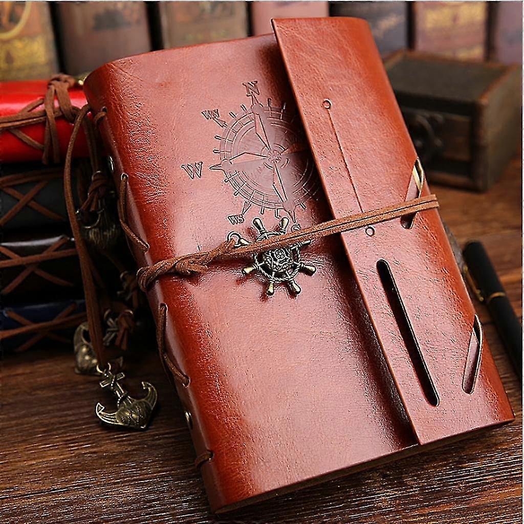 2pcs Imitation Leather Diary, Notebook With Blank Pages And Retro Tags