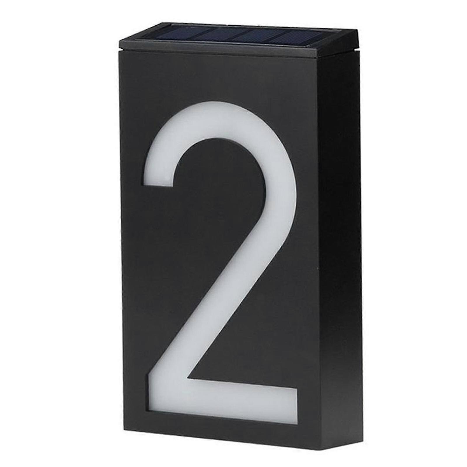 Solar Powered LED Number Sign Light for Outdoor House Hotel Store Door Address Plate (Number 2)