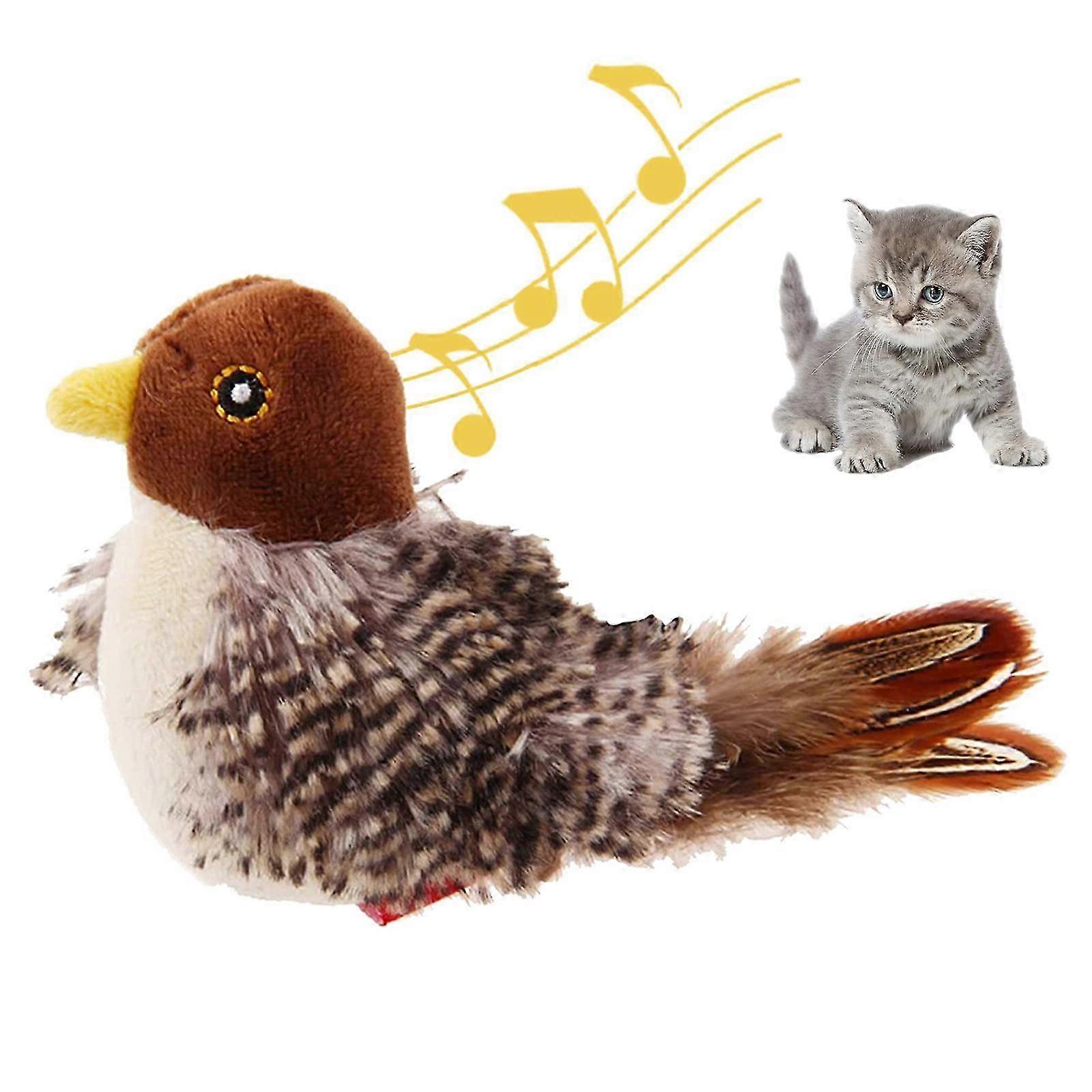 Flapping Bird Sparrow Cat Toy Lifelike Chirping Sounds Touch-Activated Kitten