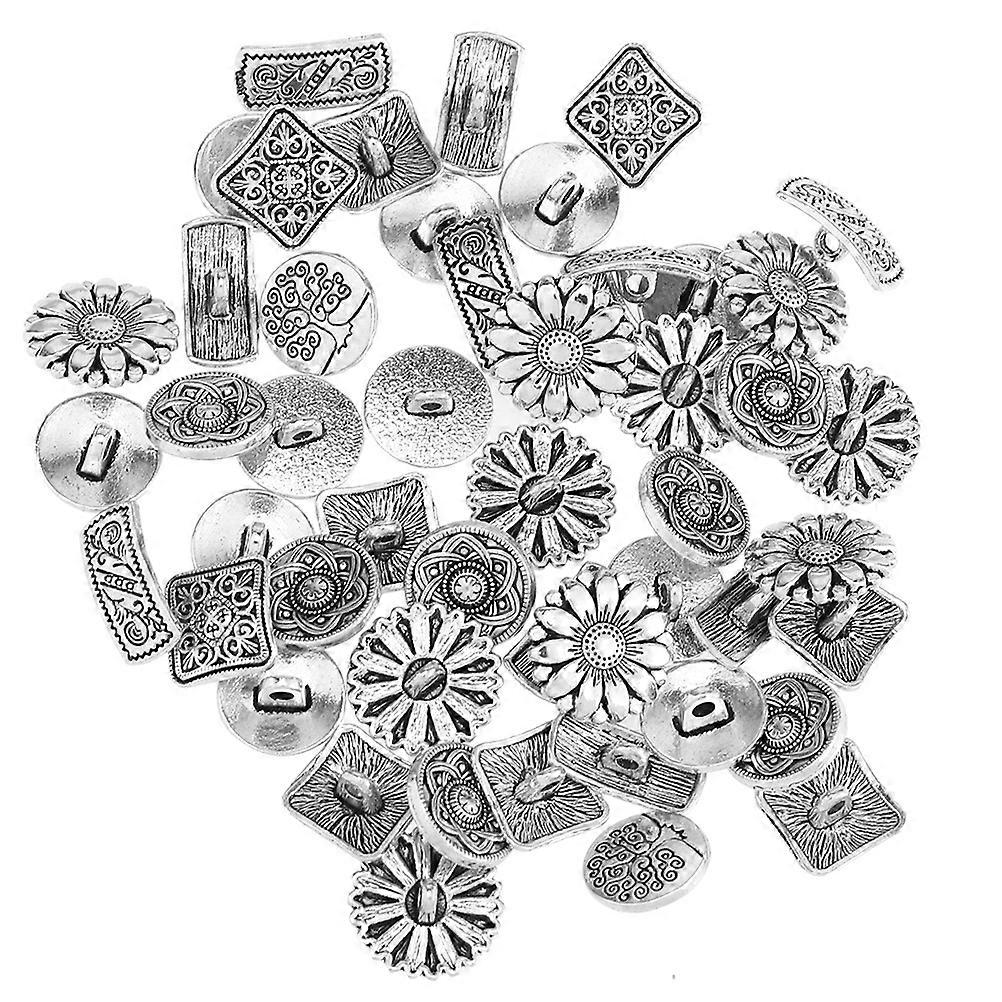 60pcs Vintage Buttons Flower Patterns Engraved Button for DIY Crafts Decorations
