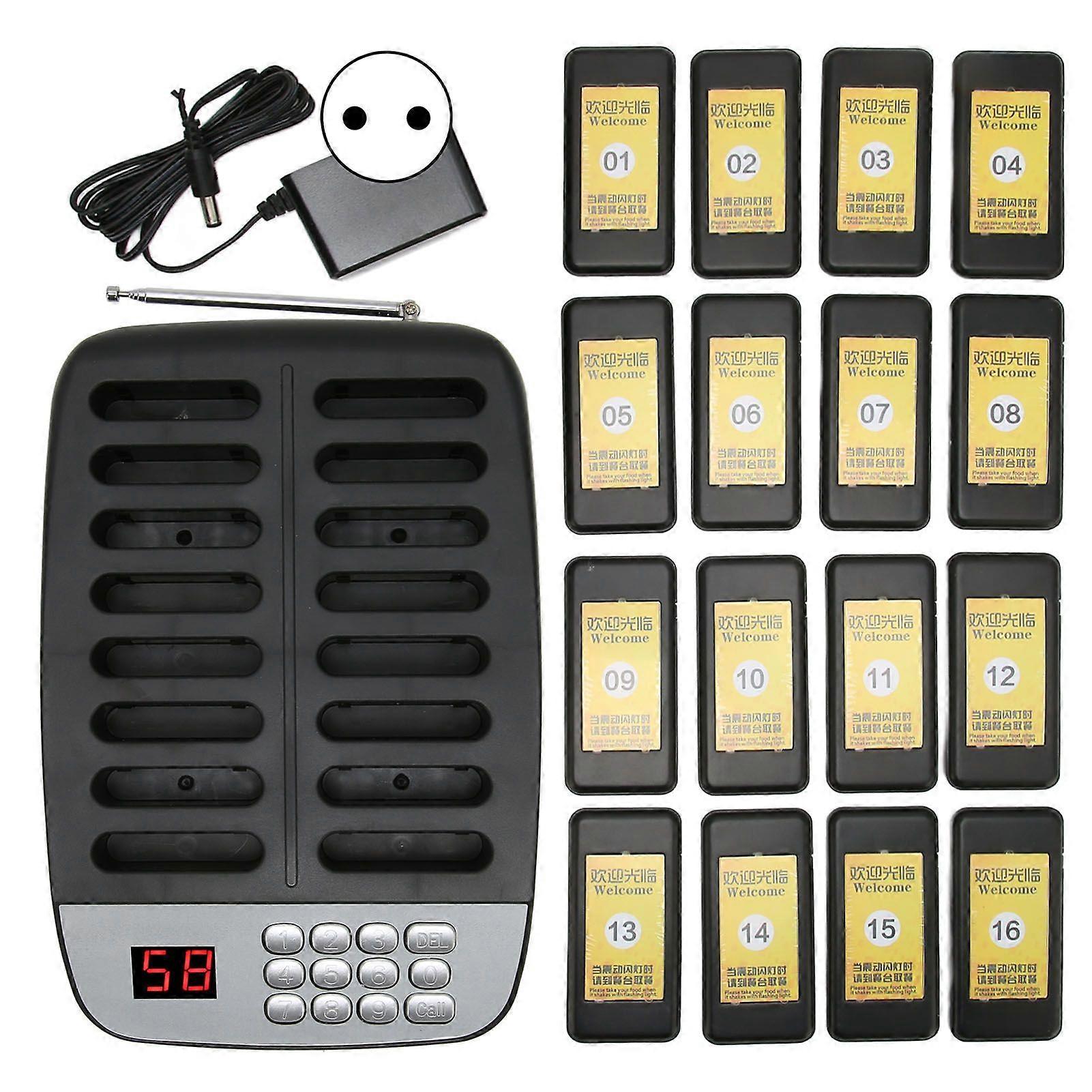 Restaurant Pager System 16 Pagers 1000 Meters Long Distance Strong Signal Pager System with 3 Vibration Modes 100240V EU Plug