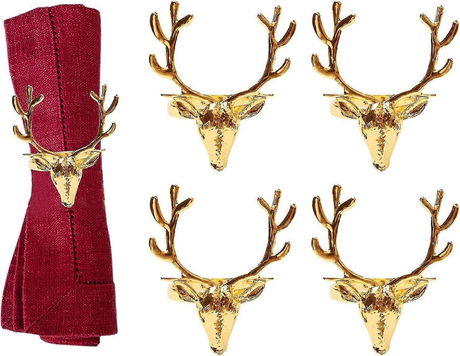 4 Pcs Gold Elk Deer Head Napkin Ring