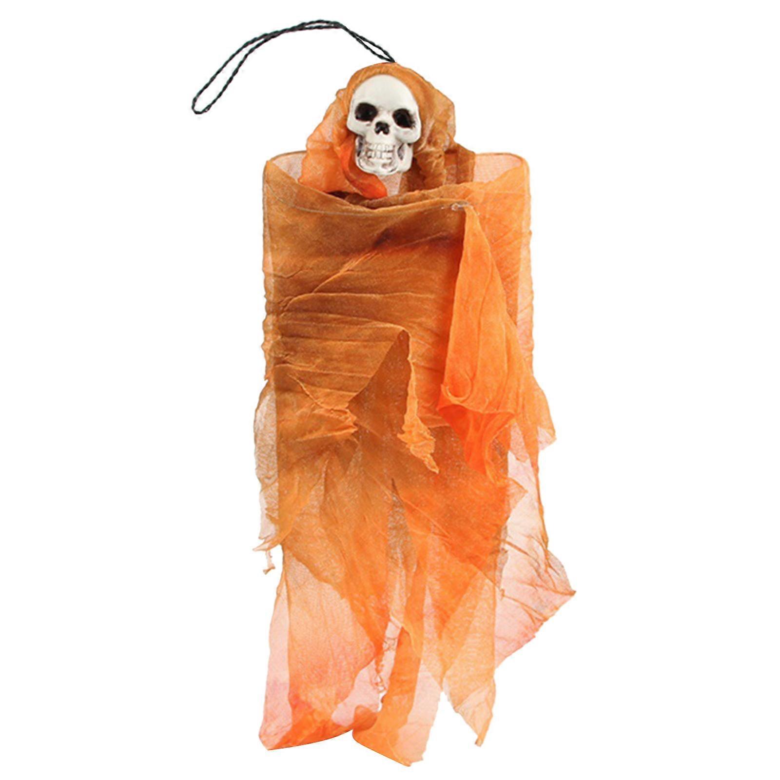 Halloween Skull Ghost with Flowing Robe Haunted House Hanging Oranment Happy Halloween Day Ghost Festival orange