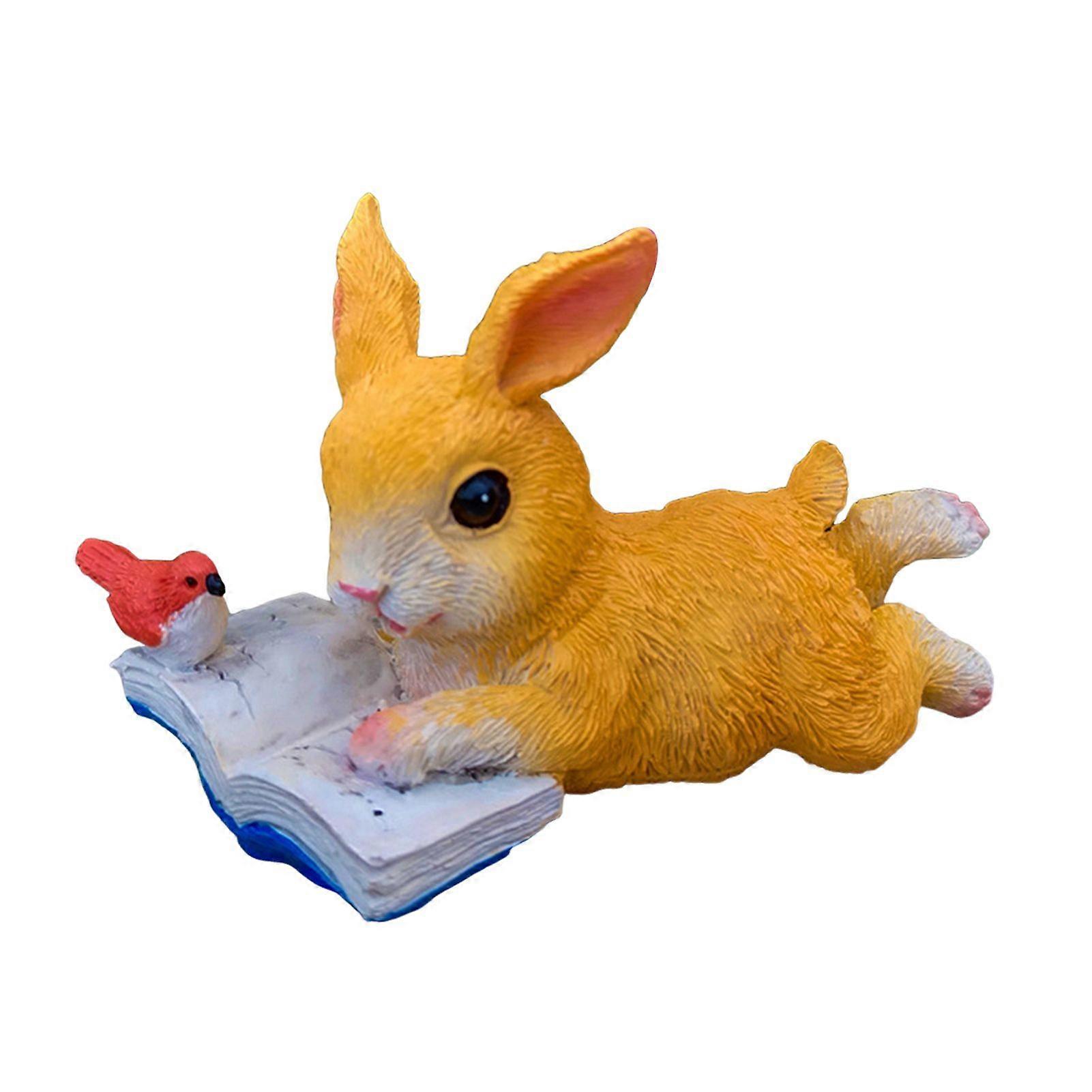 Reading Rabbit Statue Resin Rabbit Figurine Garden Decor Collectible Rabbit Statue Tabletop Ornament for Home Office