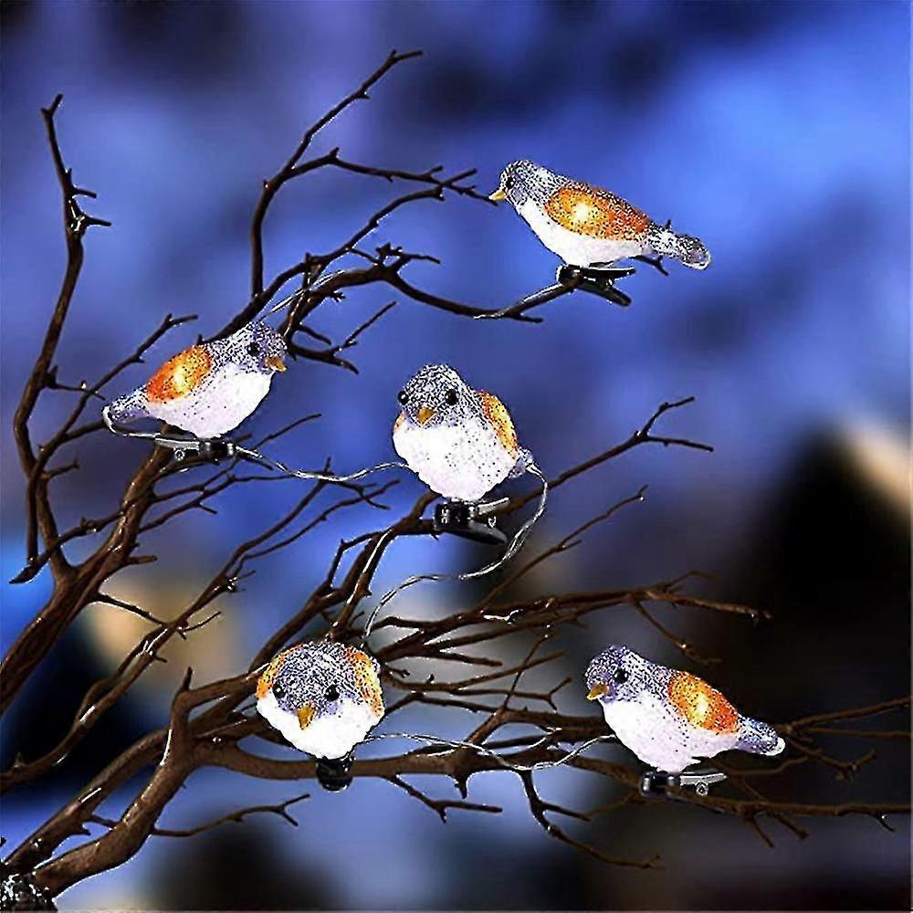 Décorations de Noël extérieures Oiseaux String Lights, led Acrylique 5 Oiseaux Lumières Avec Clip Imperméable à l’eau