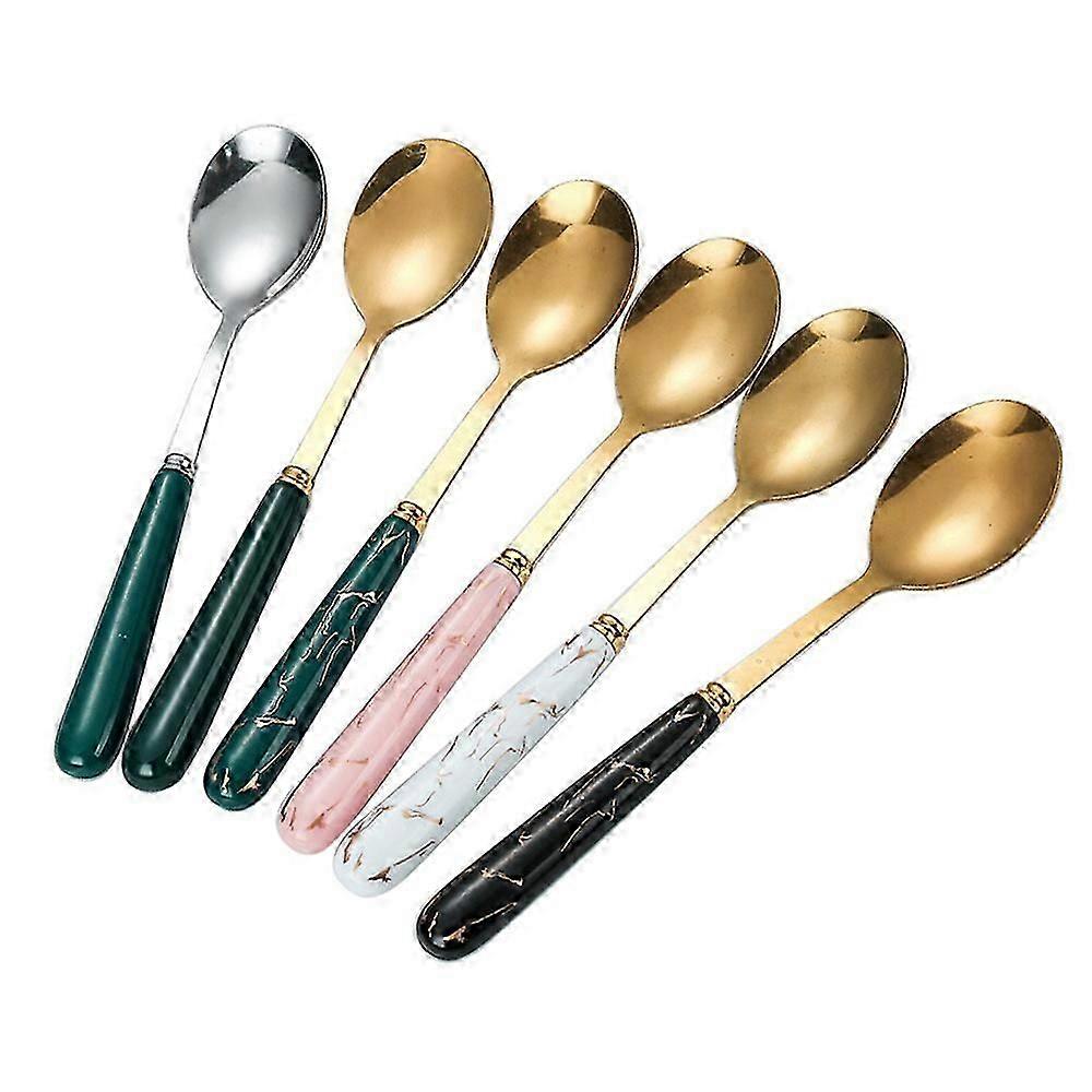 6pcs Ceramic Handle Spoon - Plain + Patterned
