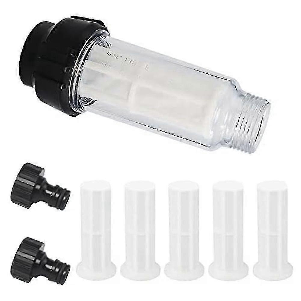 3/4 Inch Water Filter Set for Garden Hose - 5 Filter Inserts + 2 Quick Connectors