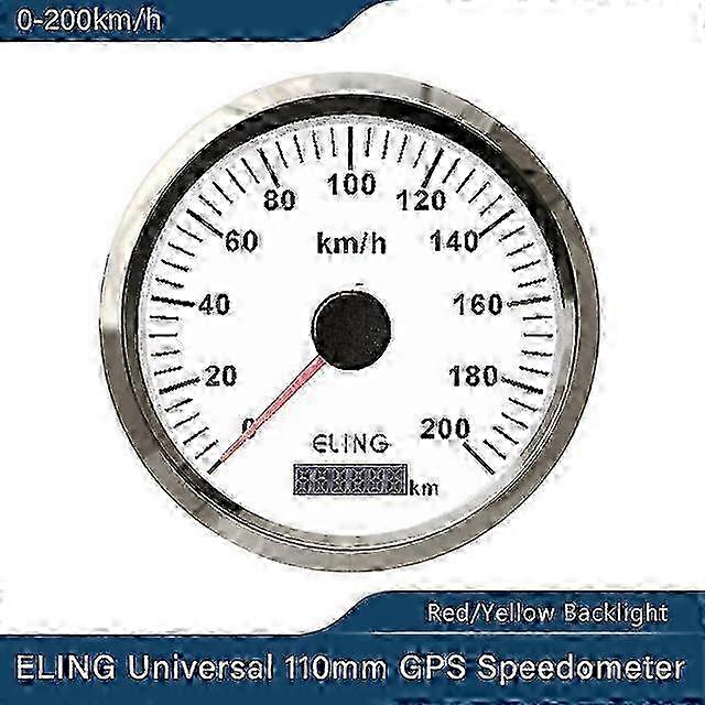 110mm GPS Speedometer Odometer 0-200km/h 12V/24V - Waterproof with Red & Yellow Backlight