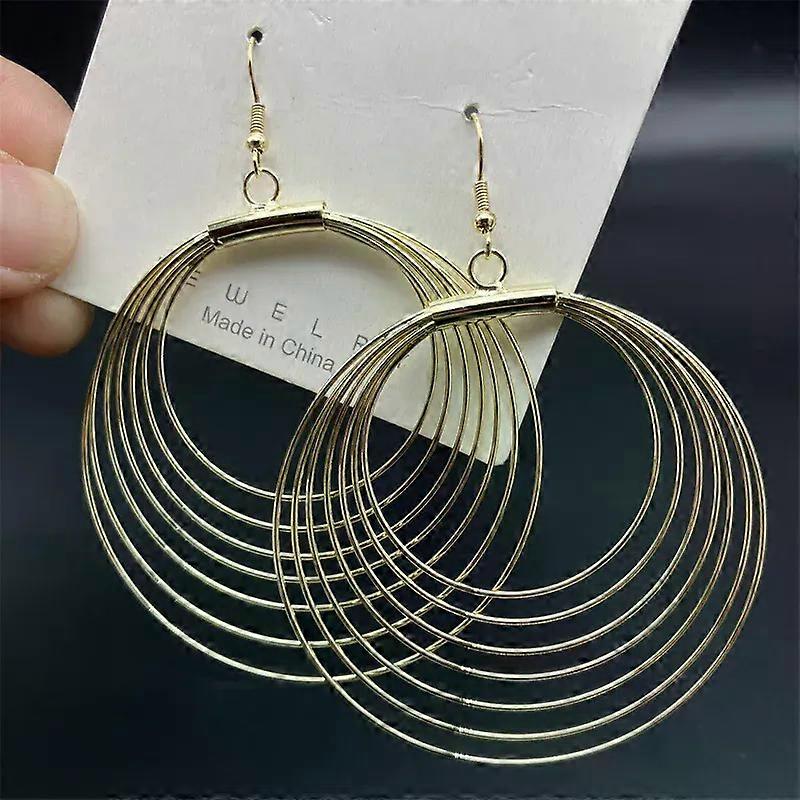 אופנה מוגזם רב שכבתי גדול עגול Cirlcle עגילים לנשים היפ הופ רוק הצהרה משתלשלת עגילים המפלגה תכשיטי