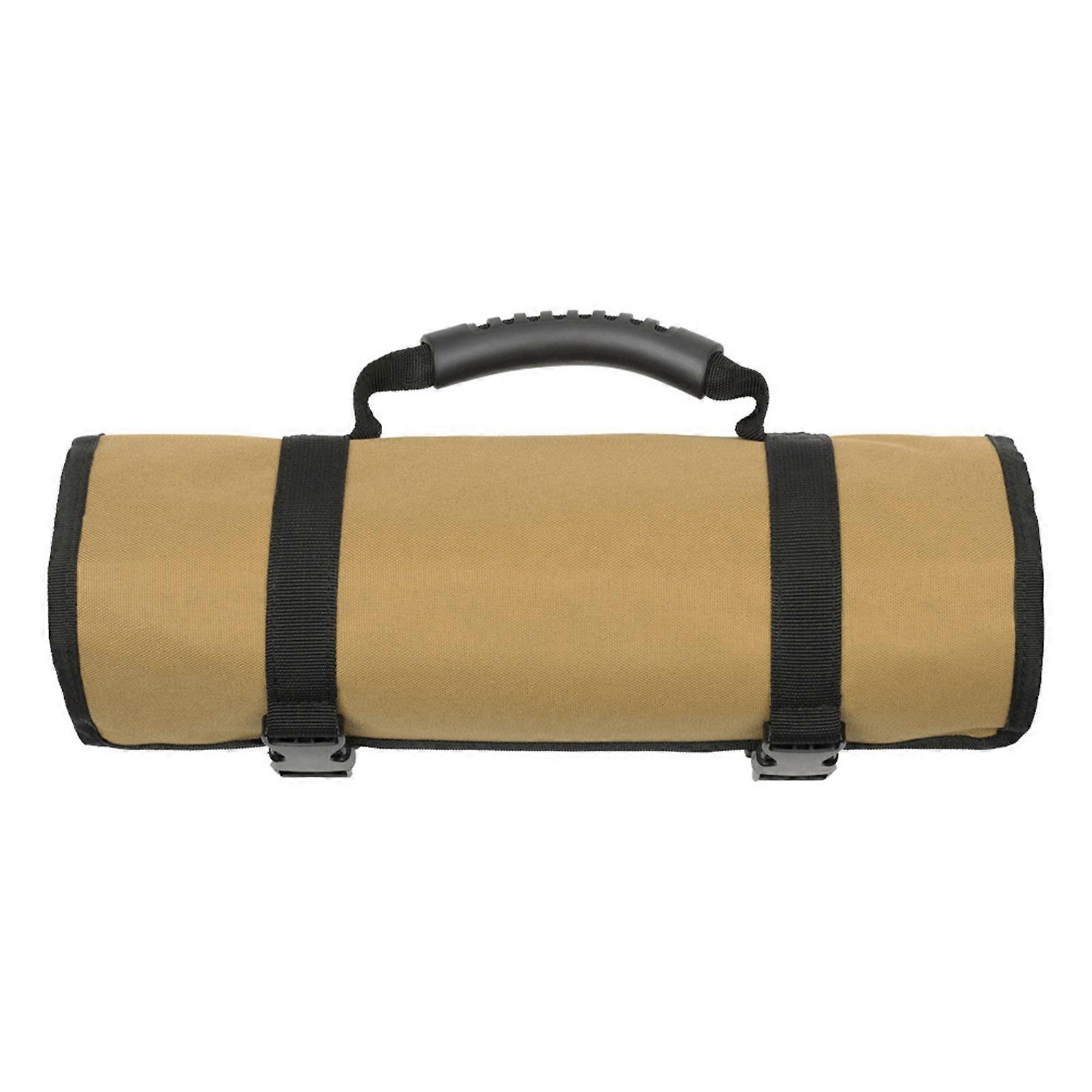 PortableTool Storage Bag with Multi Pocket Hardware Tool Pouch Roll Up Organizer Bag for Mechanic Electrician Woodworker brown