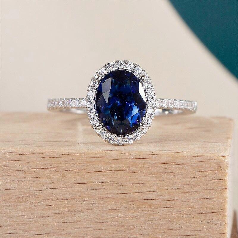 Bella Box Anello Classico Da Donna Con Forma Ovale Colore Blu Pietre Preziose Zircone Colore Argento Dito Matrimonio Fidanzamento Gioielli Da Sposa