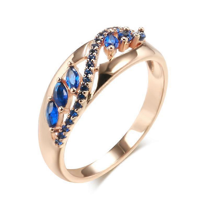 Anelli ovali con zircone blu completo per le donne gioielli vintage di colore oro liscio