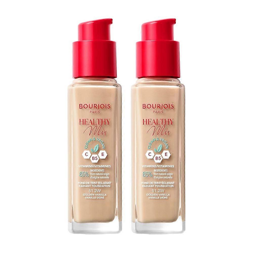 2 x Bourjois Healthy Mix Clean and Vegan Foundation 30ml - 51.2W Golden Vanilla