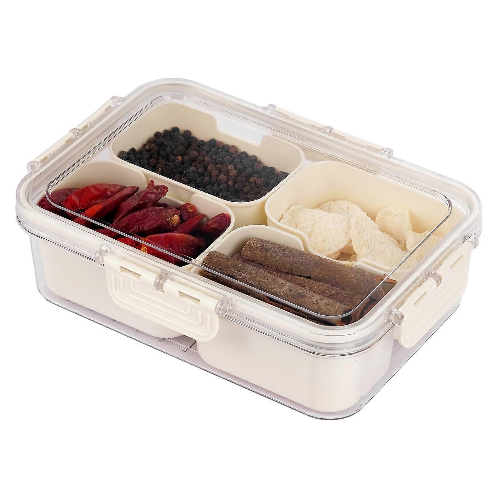 Divided Serving Tray with Lid, 4-Compartment Snack Box Container for Fridge and Lunch, BPA-Free Plastic