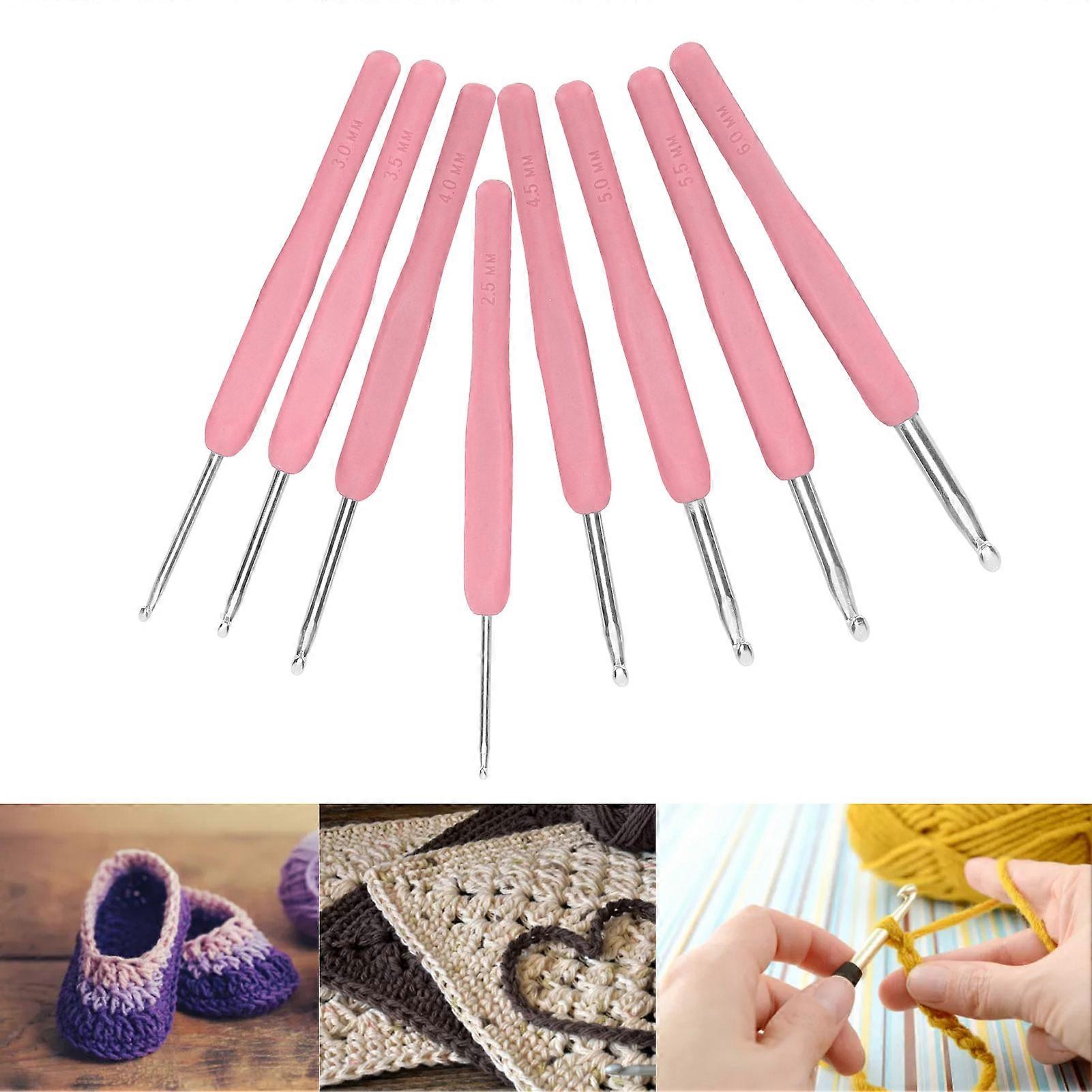 8pcs Crochet Hooks Multiple Colors Sweater Needle Soft Handle Weaving Tools for Handicraft LoversPink 