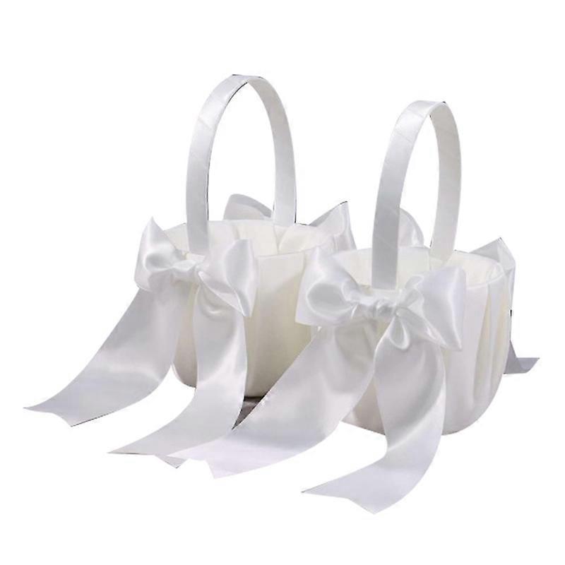 vit blomma flicka korg bröllop korg för blomma söt satin blomma flicka korg