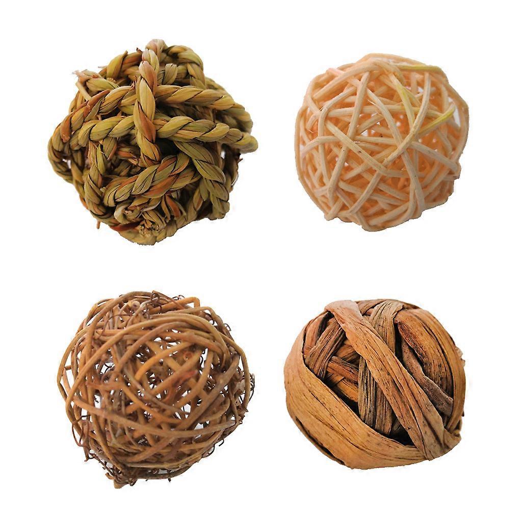 4 Pack Rabbit Chew Balls Bunny Natural Teeth Grinding Rolling Activity for Play for Hamster Chinchillas Gerbils Guinea P Multi