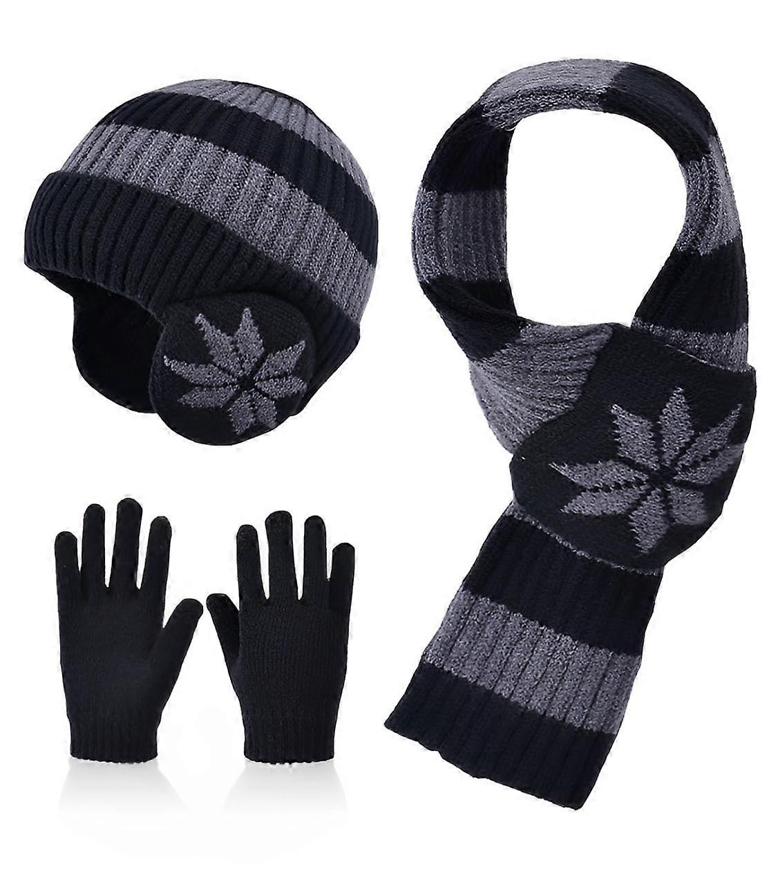Fleece Lined Double Layer Kids Winter Hat Scarf Glove Set for Toddlers Ages 3-12 Years, Warm Durable Winter Gear