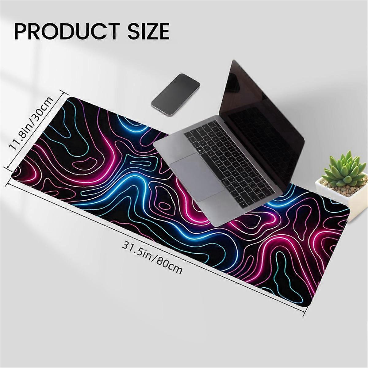 Topographic Contour Extended Big Mousepad, Desk Pad with 3mm Base