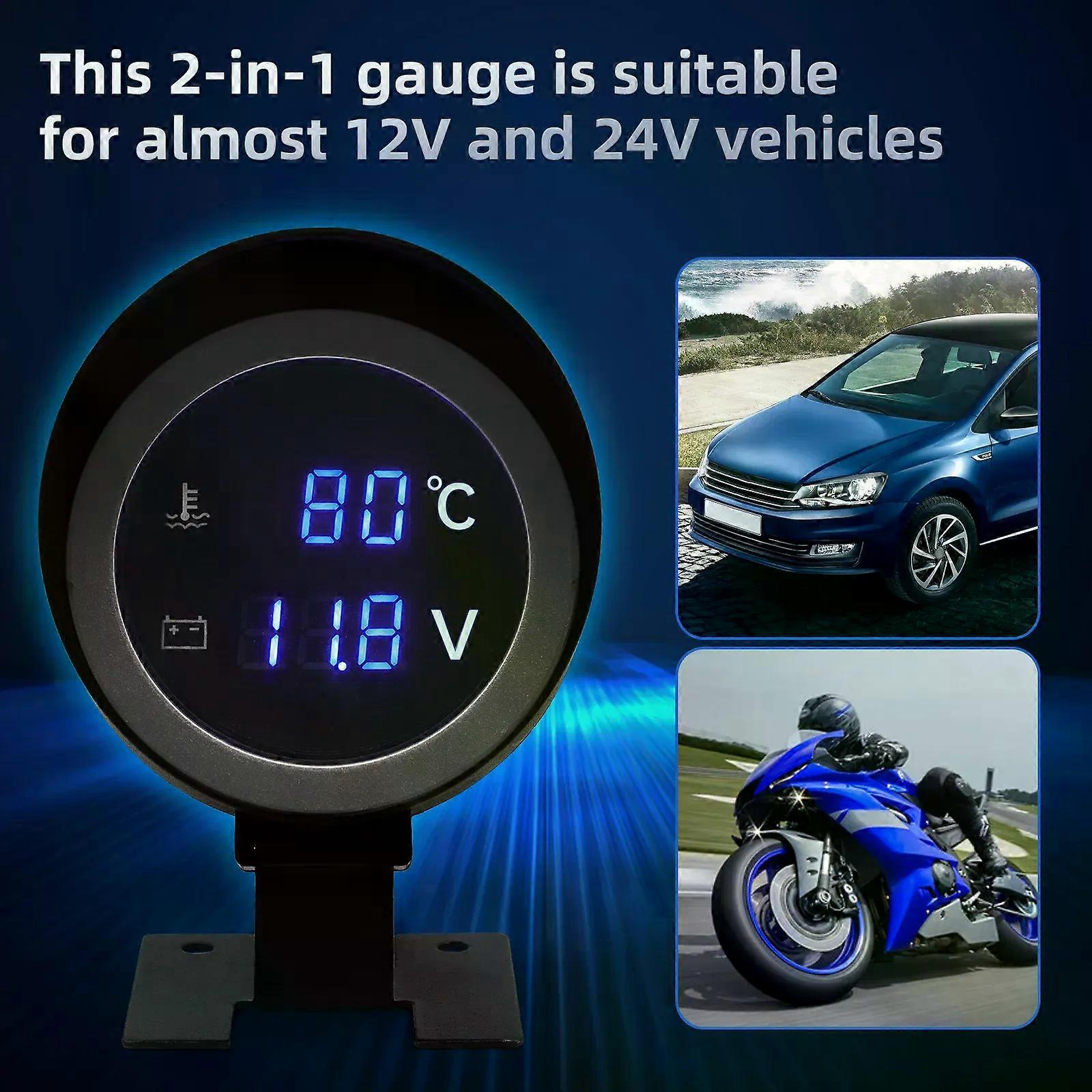 Car LED Digital 2 in 1 Truck Water Temp Gauge Temperature Sensor Temperatura Moto + Voltmeter Volt Voltage Meter 12V 24V Voltage