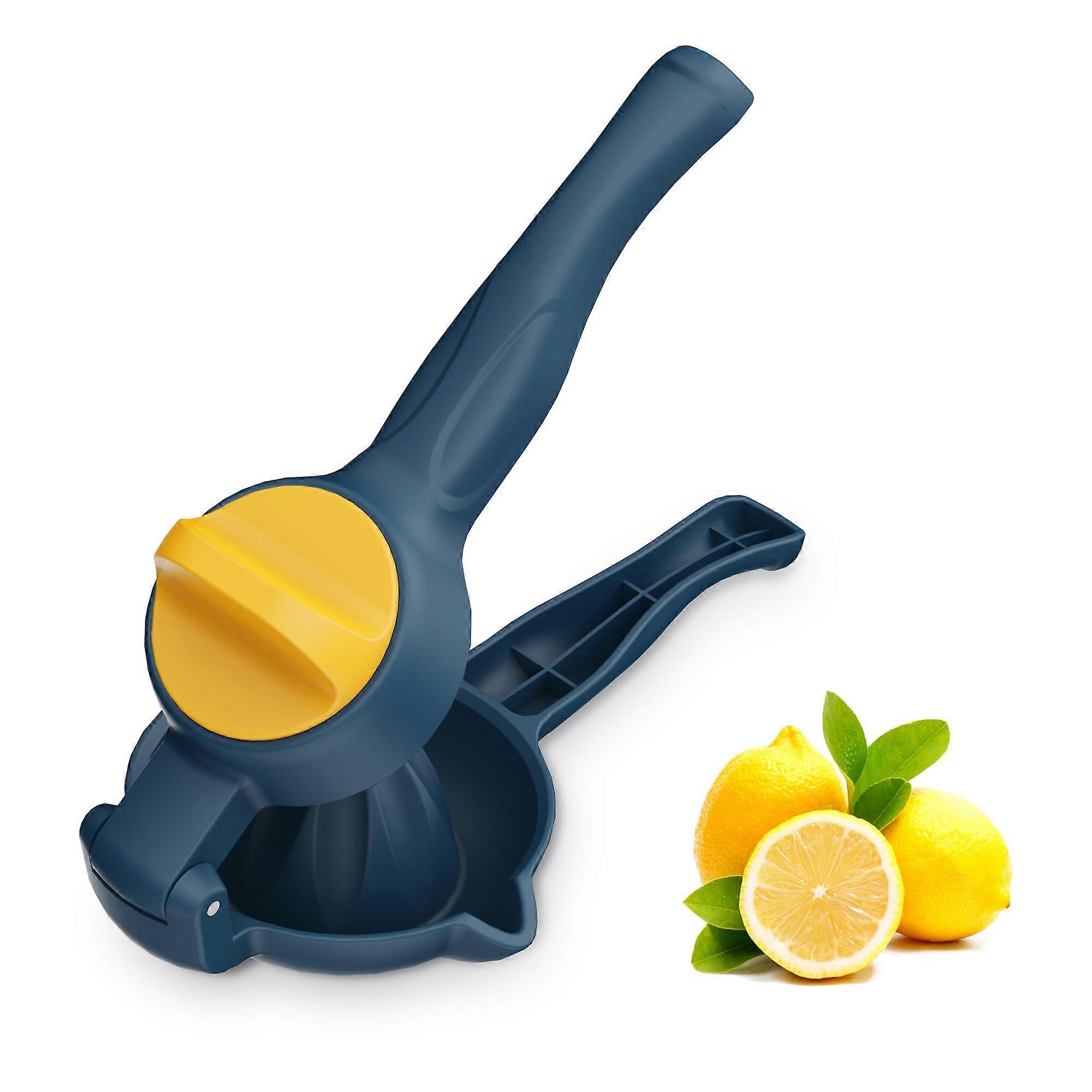 Manual Citrus Juicer Hinged Yellow And Dark Blue Removable Knife
